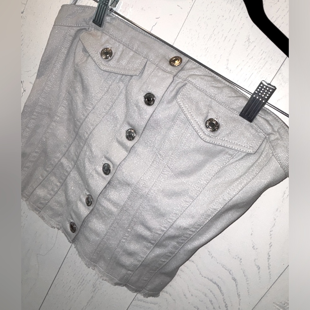 New! Zara Denim Grey Silver Sparkle Top Small - Picture 4 of 7